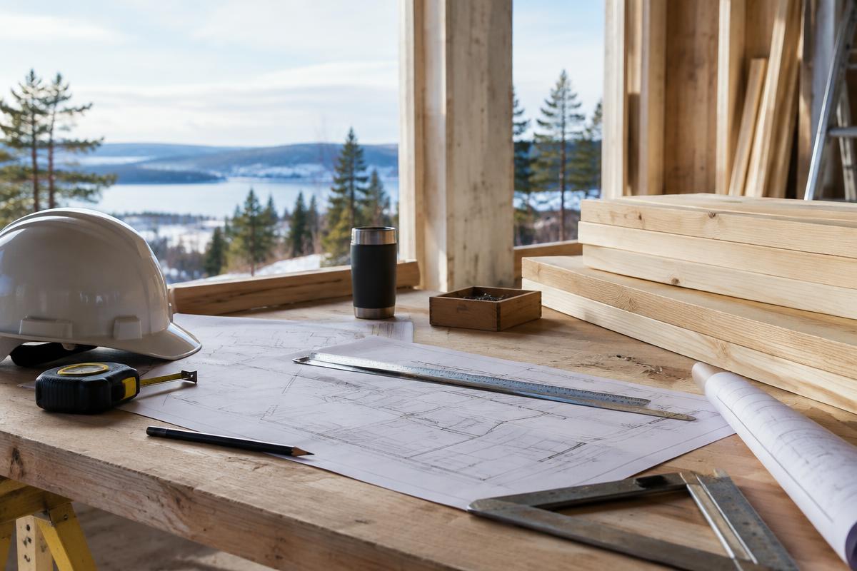 Byggarbetsplats med planering, struktur och material i fokus