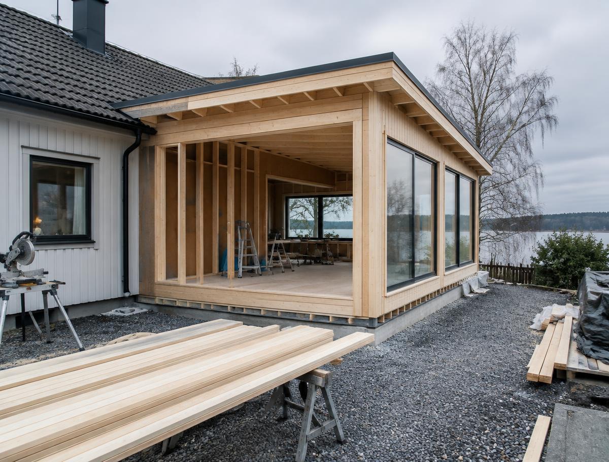 Altanbygge med trallkonstruktion och tydliga material